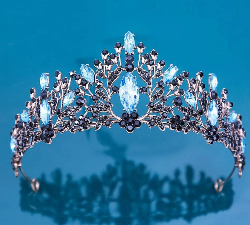 Gothic Princess Tiara – Aqua Blue Black Crown for Queen, Cosplay or Bridal Style surethings