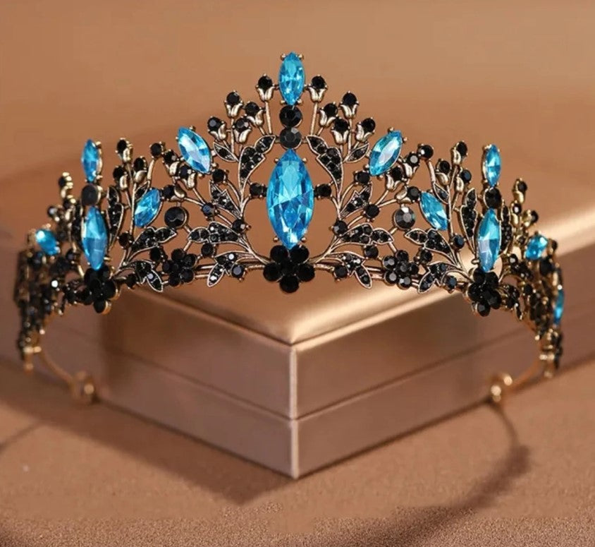 Gothic Princess Tiara – Aqua Blue Black Crown for Queen, Cosplay or Bridal Style surethings