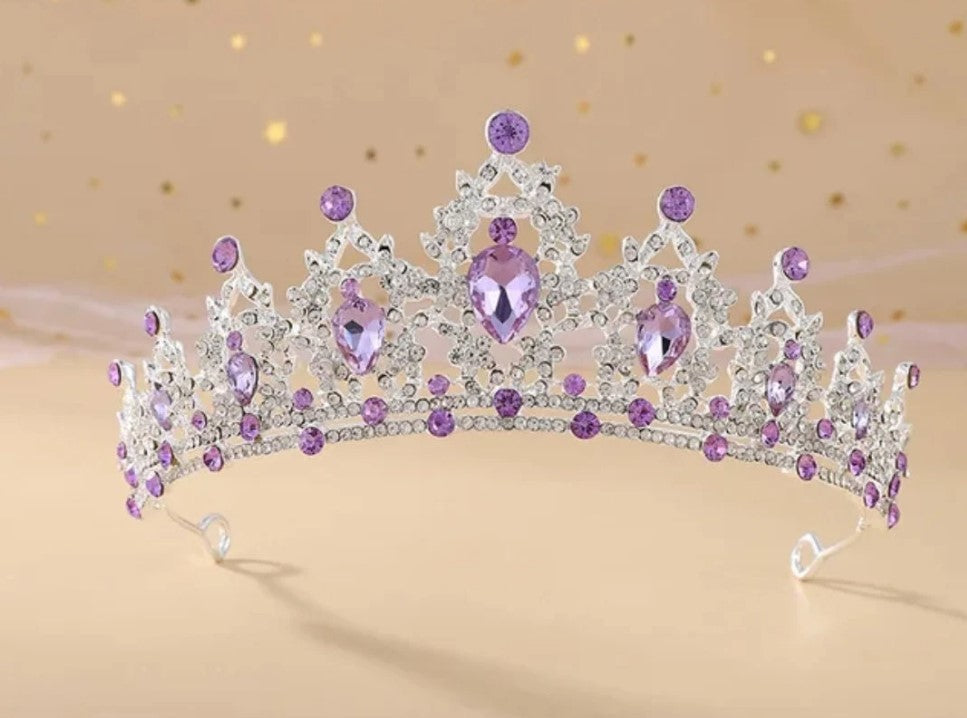 Purple Crown Silver Princess Tiara Queen bridal real metal cosplay diadem surethings
