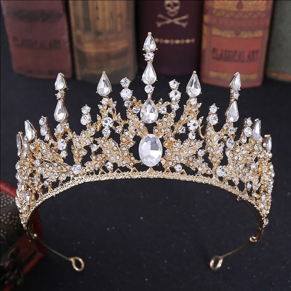 Spiky Gold Crystal Tiara Crown Detail Princess Queen headdress