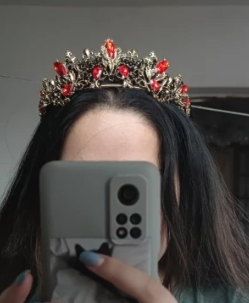 Gothic Red Vintage Baroque Dark Black Tiara Crown Evil Queen diadem headdress