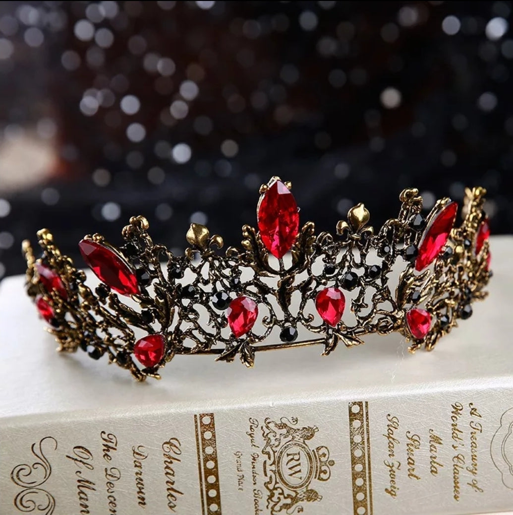 Gothic Red Vintage Baroque Dark Black Tiara Crown Evil Queen diadem headdress