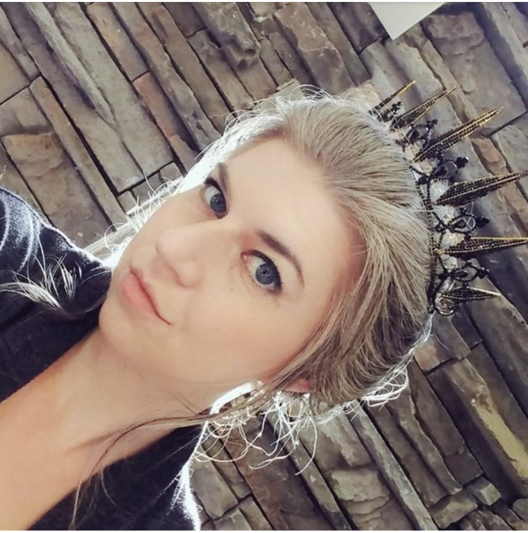 Black spike Vintage Baroque Dark Tiara Crown Goth Evil Queen tall diadem jewelry