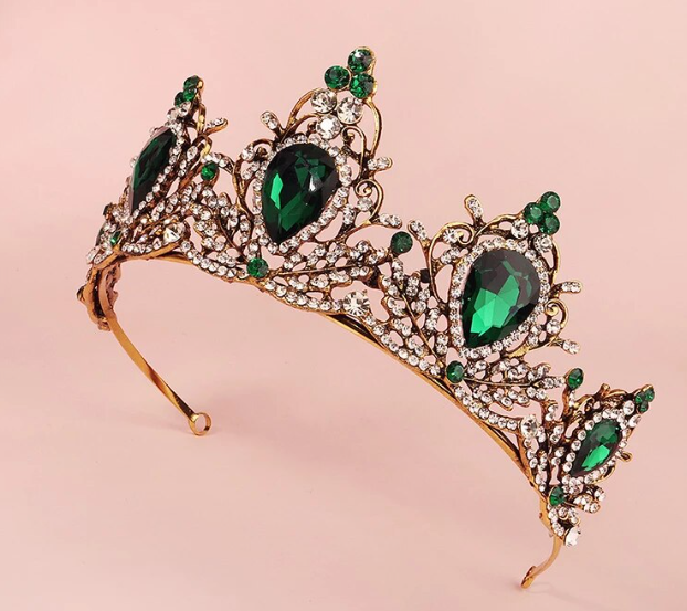 Emerald Green Baroque Crown – Vintage Gothic Princess Tiara for Evil Queen Headdress surethings