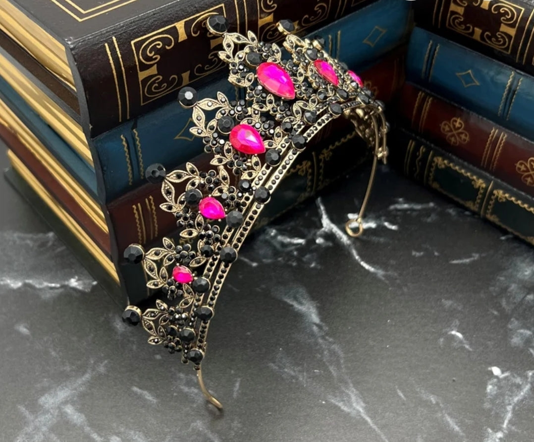 Vintage Hot pink Quinceanera Crowns Princess Queen bridal real metal cosplay diadem Wedding pageant crown