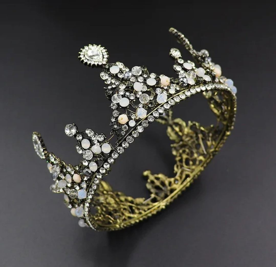 Vintage Baroque bronze dark King and Queen Crowns unisex metal cosplay diadem jewelry