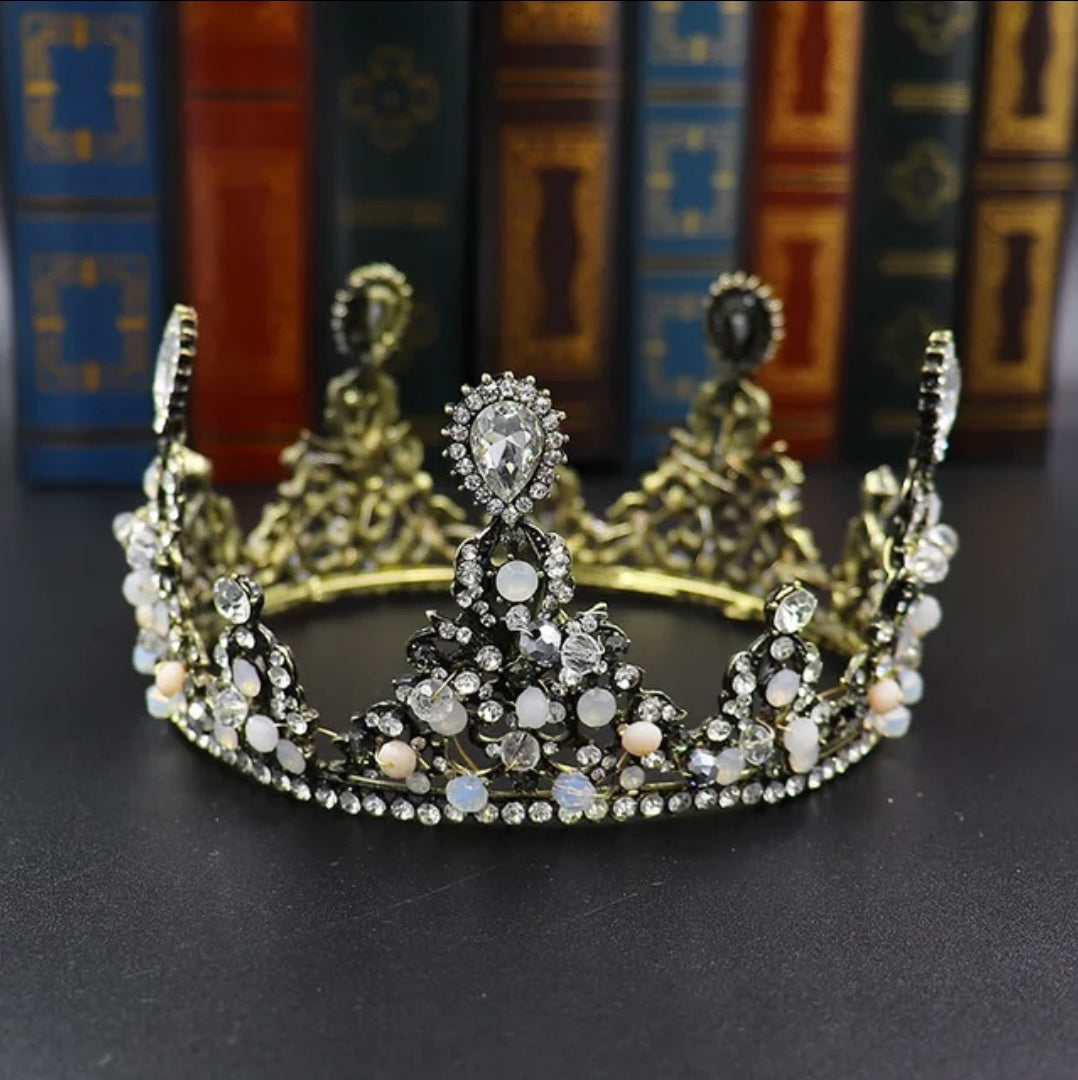 Vintage Baroque bronze dark King and Queen Crowns unisex metal cosplay diadem jewelry