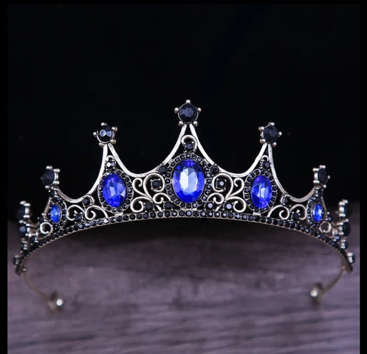 Goth Blue sapphire Black Tiara Crown Princess Queen bridal dark cosplay diadem