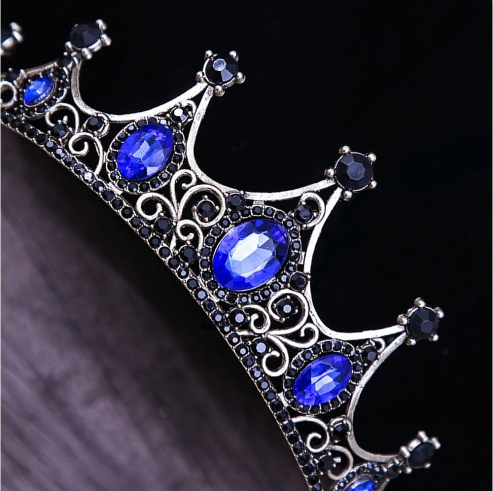 Goth Blue sapphire Black Tiara Crown Princess Queen bridal dark cosplay diadem