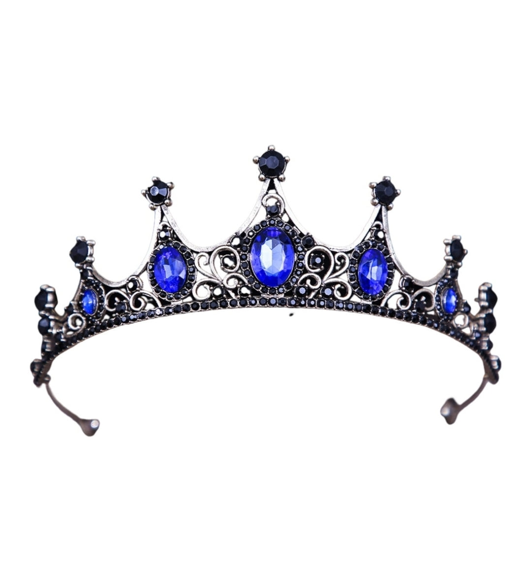 Goth Blue sapphire Black Tiara Crown Princess Queen bridal dark cosplay diadem