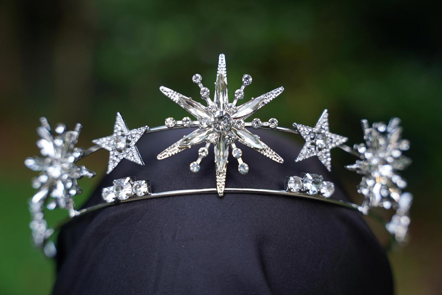 Art Deco Crystal Star Tiara: Vintage Silver Bridal Crown