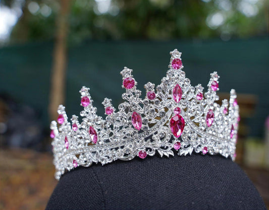 Icy Pink Crystal Silver Crown Tiara, Princess Tiara, Wedding Headband Bridal
