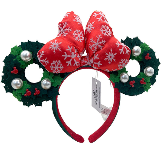 Disney Parks Ears Minnie Christmas Holiday Pearl 2021 Wreath Bow Headband