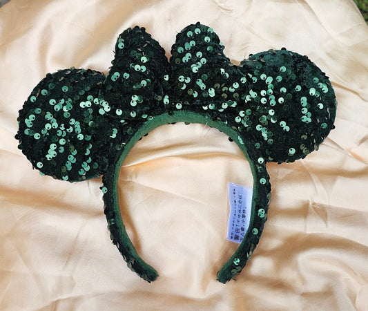 Disney Dark Green Sequin Minnie Ears Headband Bow