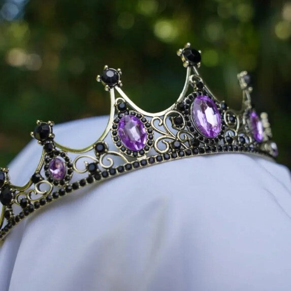 Goth Vintage Purple Tiara Crown birthday gift wedding cosplay Diadem pale gold