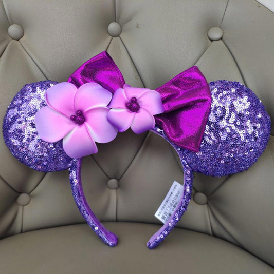 Purple Flower Plumeria Minnie Ears Aulani Hawaii Headband