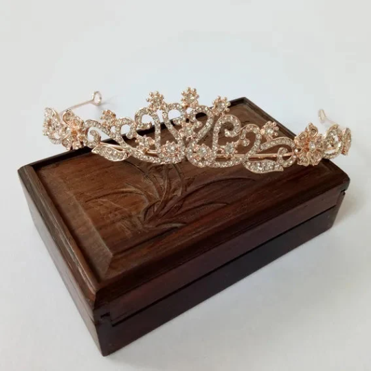 Small Rose Gold Tiara Crown Princess Queen metal bridal Halloween cosplay diadem