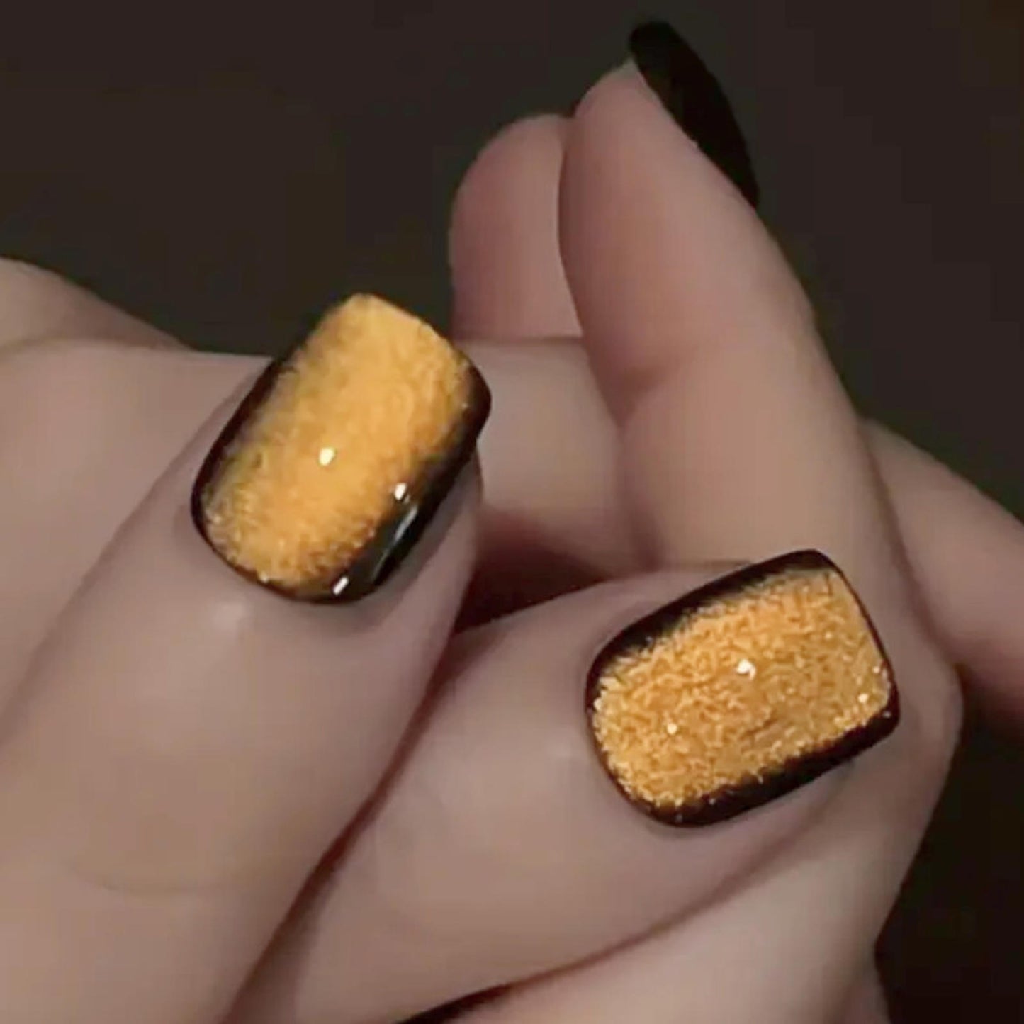 SHORT CAT EYE Gold Rust Full Cover 24 Square Nail Tips Press On Glue Set!