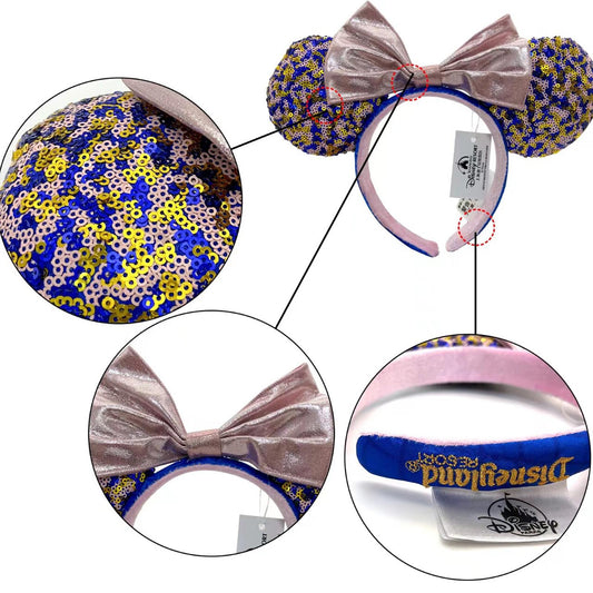 Disney Parks Disneyland Resorts Minnie Mouse Blue Pink Sequin Ears Headband