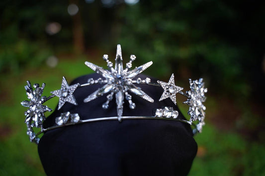 Art Deco Crystal Star Tiara: Vintage Silver Bridal Crown
