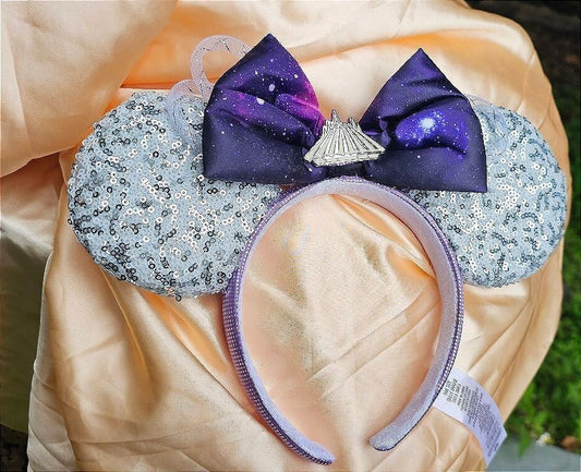 Space Mountain Minnie Ears Silver Sequins Mickey Mouse Headband