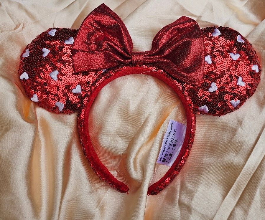 Red Hearts Sequin Bow Mickey Minnie Ears Headband