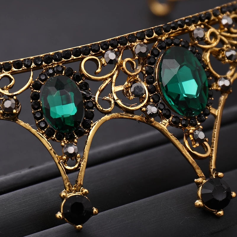 Vintage Baroque Crown Emerald Green Princess Tiara Dark Goth Evil Queen diadem jewelry