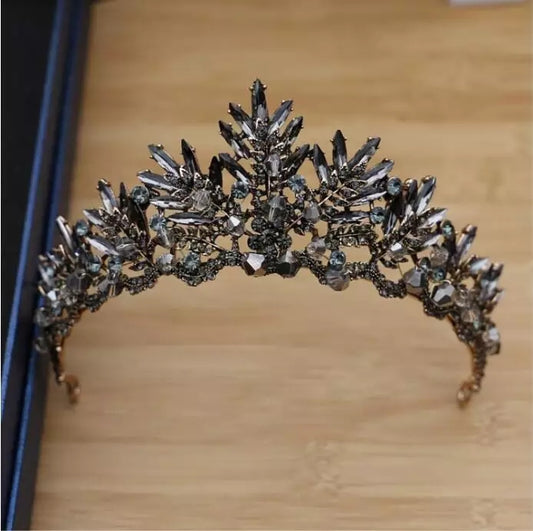 Vintage gray baroque spiky tiara crown for gothic evil queen costume surethins