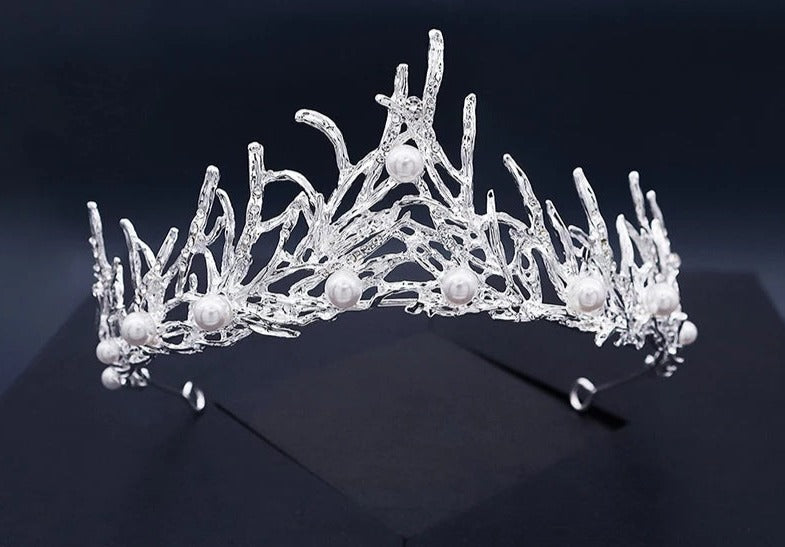 Ice Queen Woodland Tiara Crown in Silver – Gothic Winter Diadem Hair Jewelry surethings
