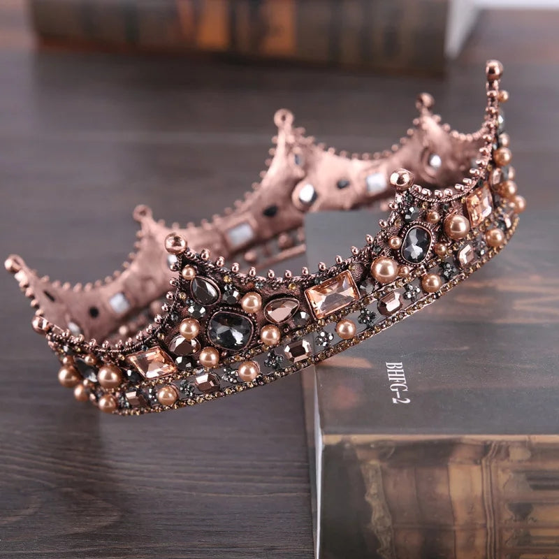 Vintage Baroque bronze dark King and Queen Crowns unisex copper headdress jewelry