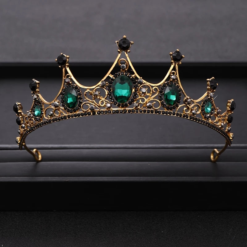 Vintage Baroque Crown Emerald Green Princess Tiara Dark Goth Evil Queen diadem jewelry