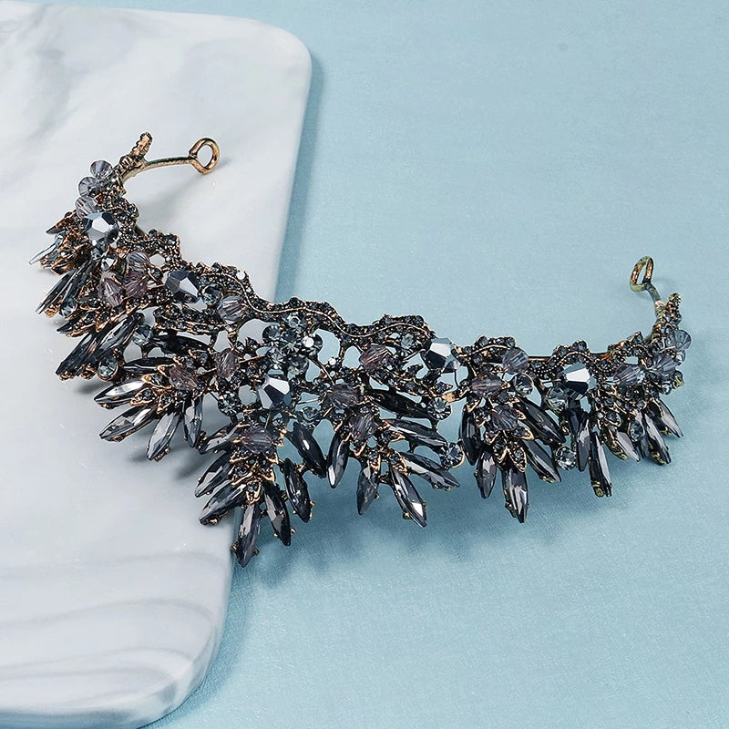 Vintage Baroque gray spiky Dark Tiara Crown Goth Evil Queen diadem headdress