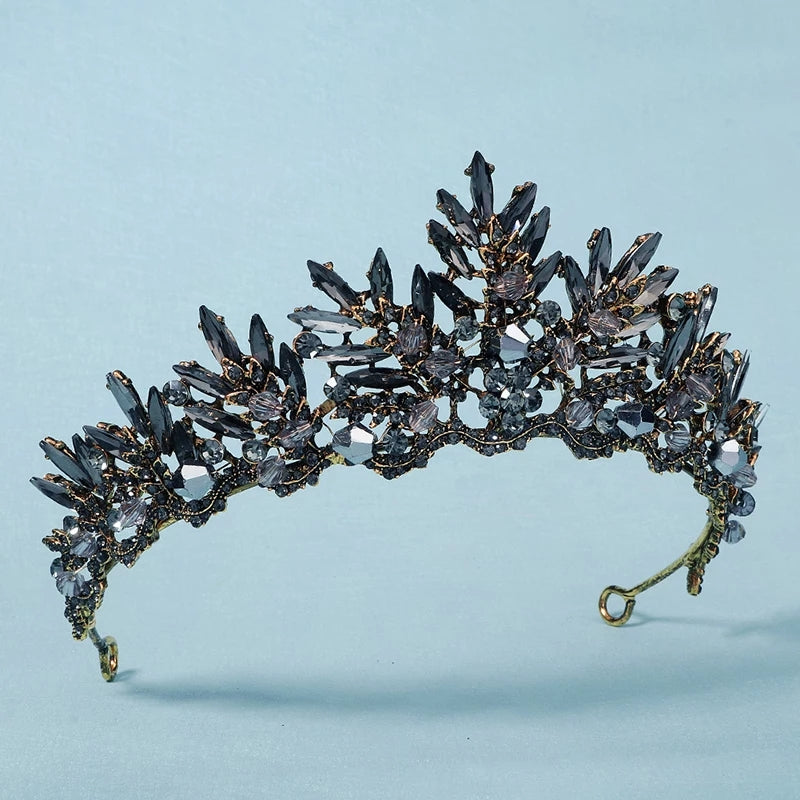 Vintage Baroque gray spiky Dark Tiara Crown Goth Evil Queen diadem headdress