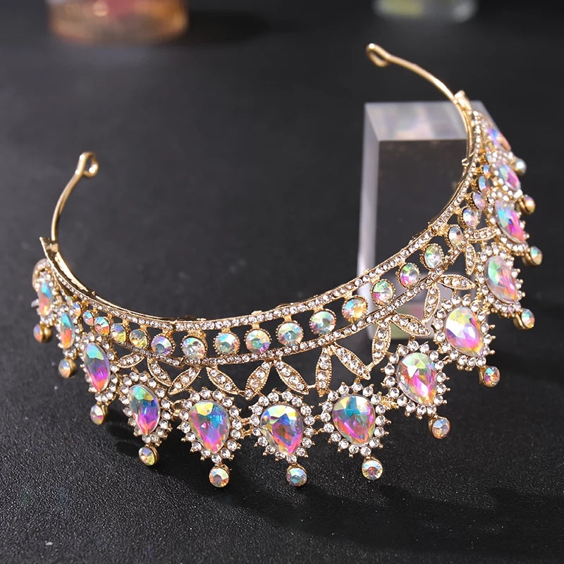 Rose Gold Champagne Tiara Crown Detailed Holographic Princess Queen headdress jewelry
