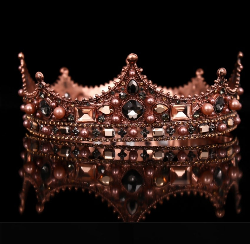 Vintage Baroque bronze dark King and Queen Crowns unisex copper headdress jewelry