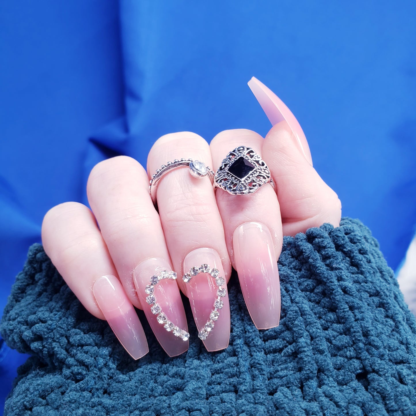 24PCS Long Press-On Nails Heart Pink Blush Jelly Clear Nude Glue-On Kit DIY trendy nail set surethings