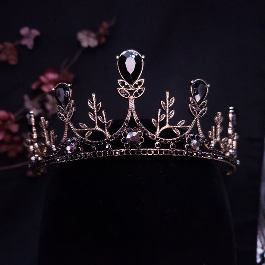 Vintage baroque black princess tiara, goth evil queen headdress crown jewelry surethings