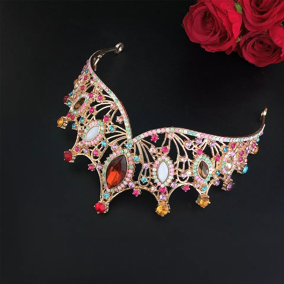 Multi Color Tiara Crown Pastel Headdress Queen tall diadem bridal Real Metal cosplay