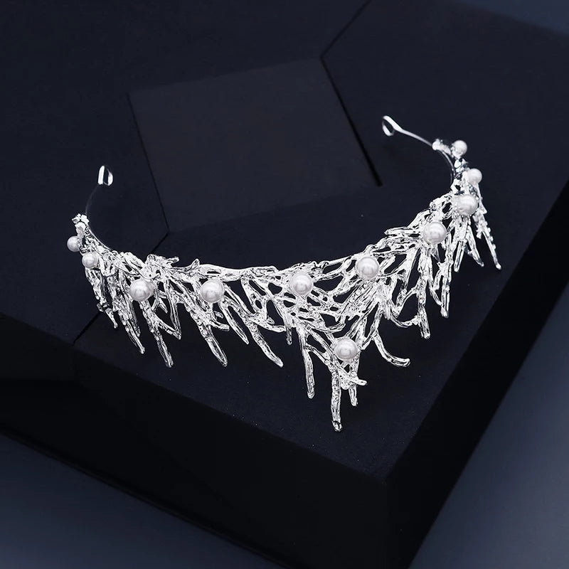 Ice queen woodland Tiara Crown Goth Winter Evil diadem headdress jewelry bridal cosplay Wedding pageant royalty