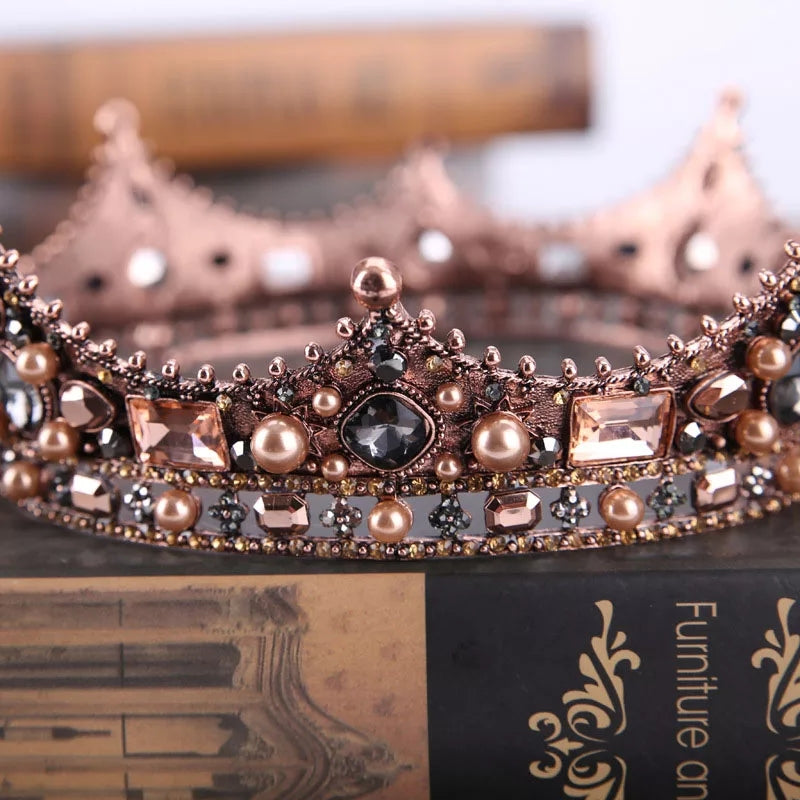 Vintage Baroque bronze dark King and Queen Crowns unisex copper headdress jewelry