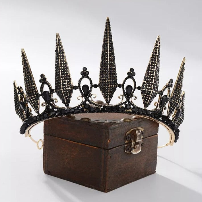 Black spike Vintage Baroque Dark Tiara Crown Goth Evil Queen tall diadem jewelry