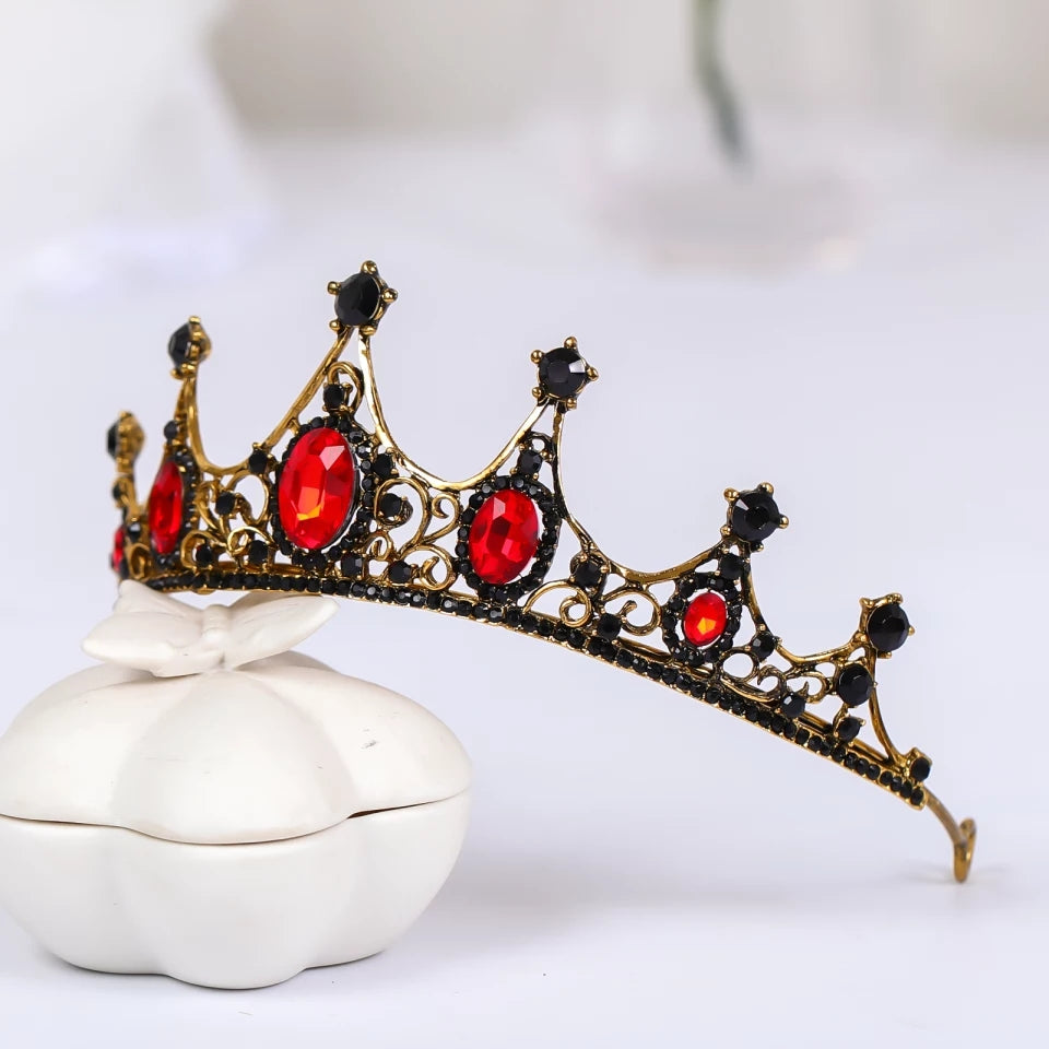 Ruby Red Vintage Baroque Dark Black Tiara Crown Goth Evil Queen headdress
