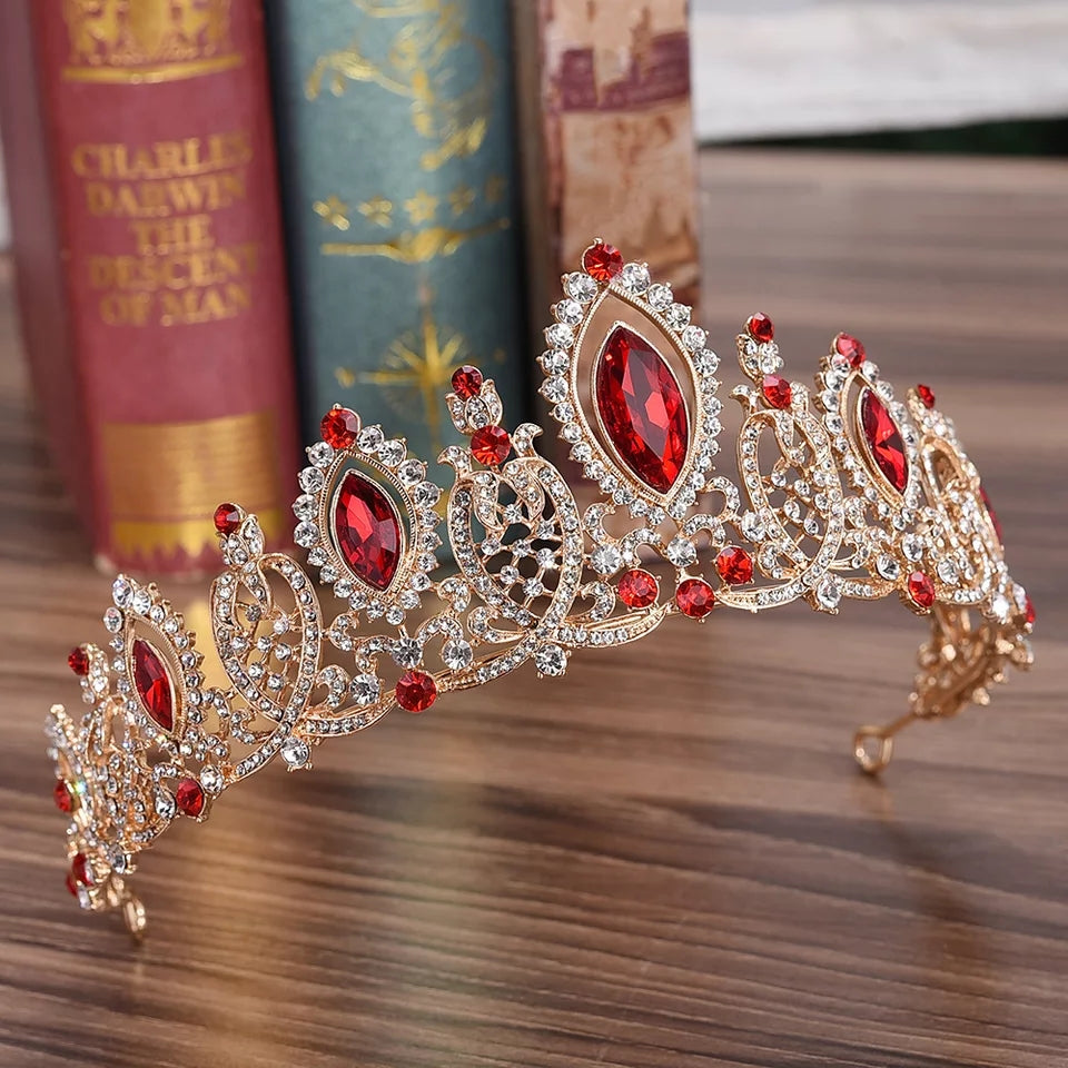 Quinceanera Tiara with Red Ruby and Gold – Royal Queen of Hearts Crown for Sweet 15 surethings