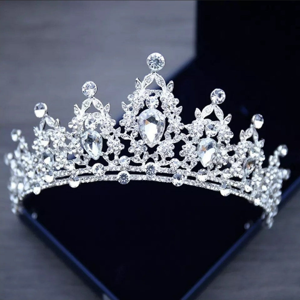 Silver Tiara Crown Princess Queen headdress jewelry bridal Halloween cosplay diadem 