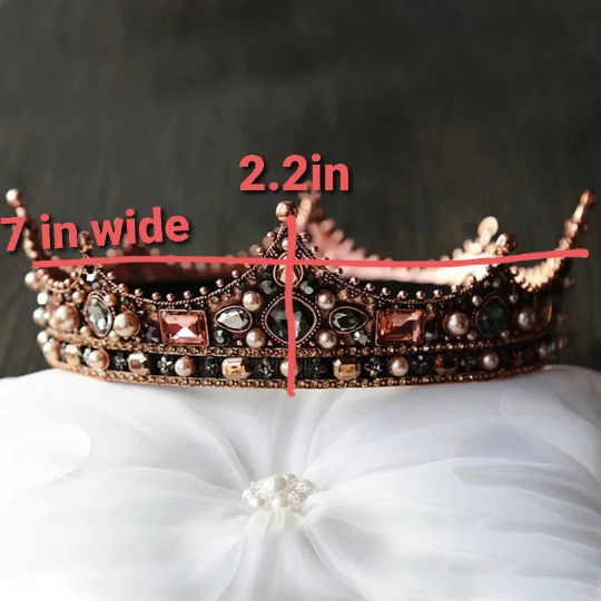 Vintage Baroque bronze dark King and Queen Crowns unisex copper headdress jewelry