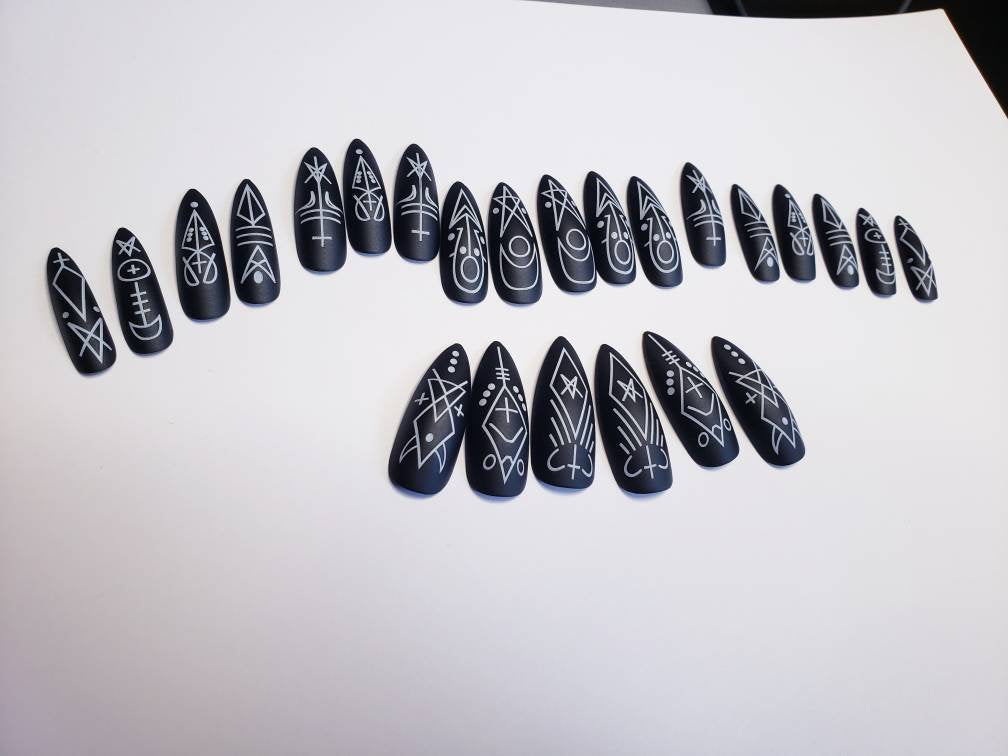 24 Goth Matte Black Long Press on Nails Witchy nails Halloween