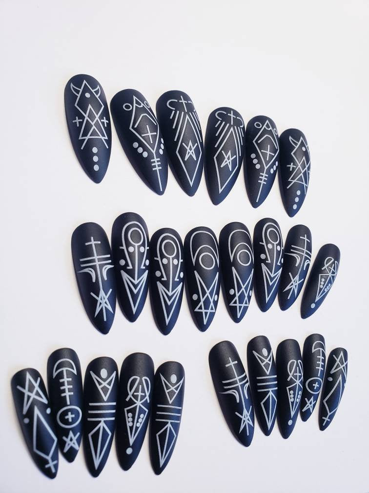 24 Goth Matte Black Long Press on Nails Witchy nails Halloween