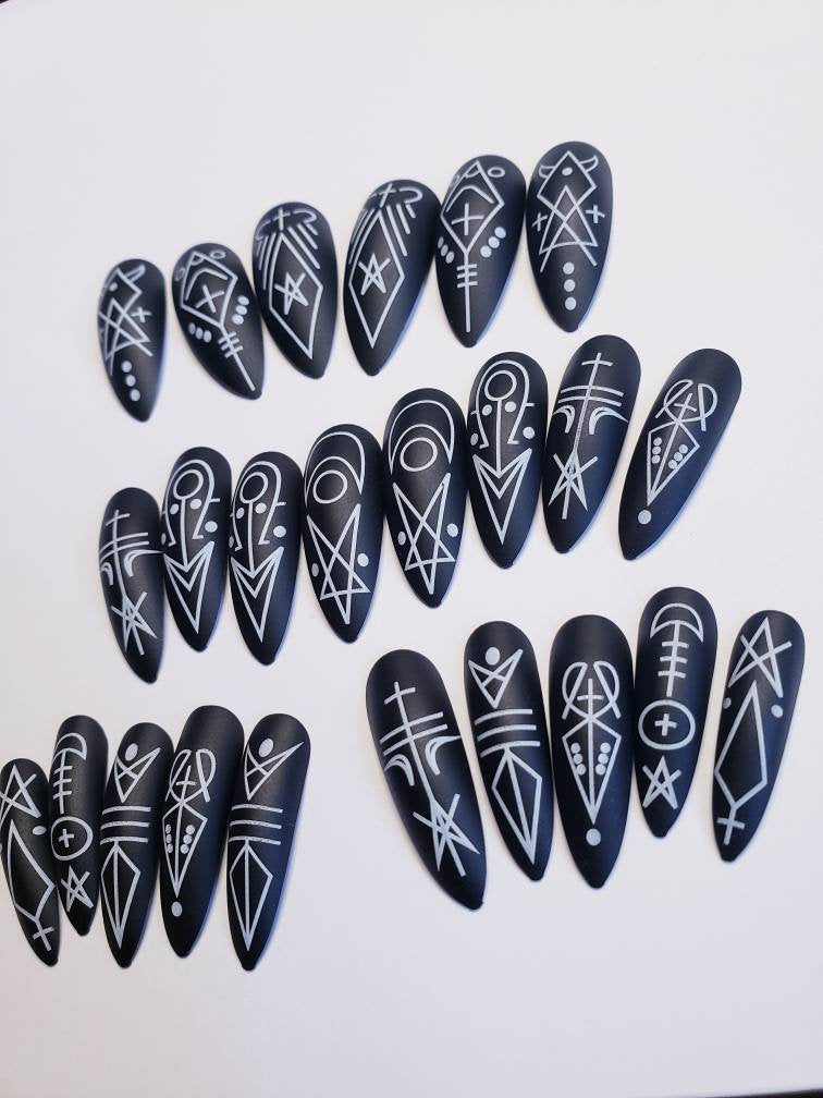 24 Goth Matte Black Long Press on Nails Witchy nails Halloween
