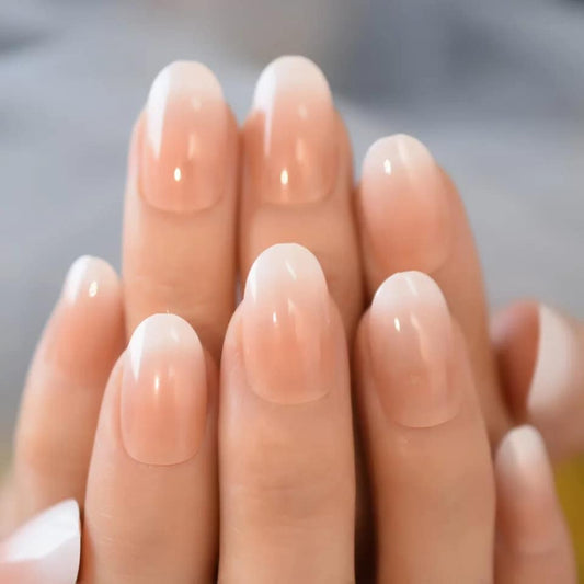 24 Ombre Nude Long Press on Nails glue on medium length white tip French Natural