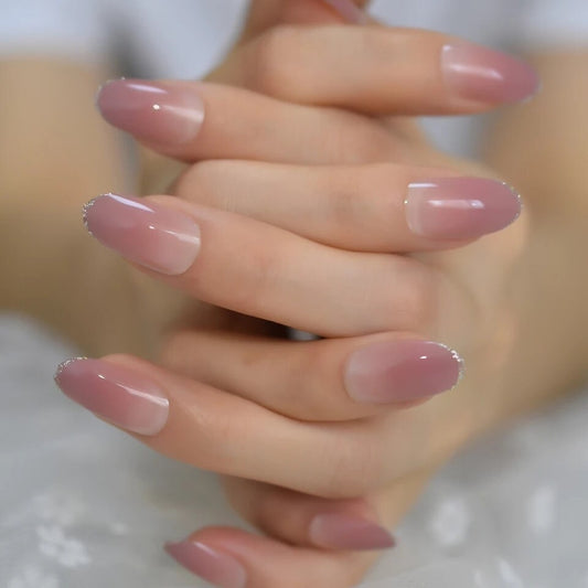 Ombre Nude Glitter Tip Long Press On Nails – Medium Classic Glue On Nail Kit surethings